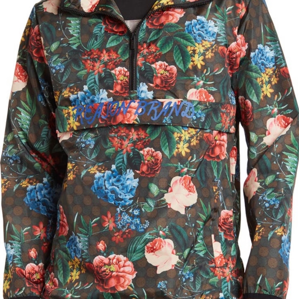 Mens Reason brand bloom floral hooded anorak jacket sz small